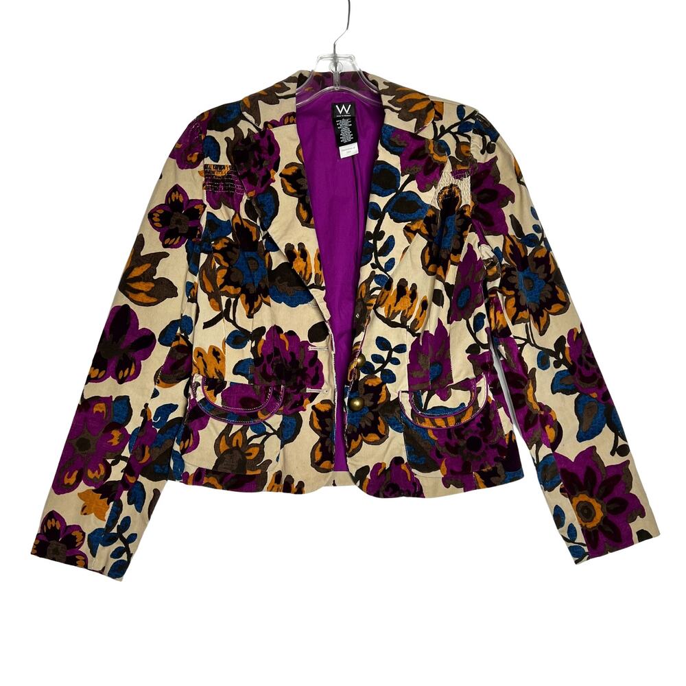 W Work to Weekend Floral Button Corduroy Jacket Tan Purple Womens 4